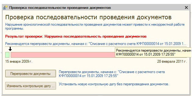 Проверка последовательности проведения документов